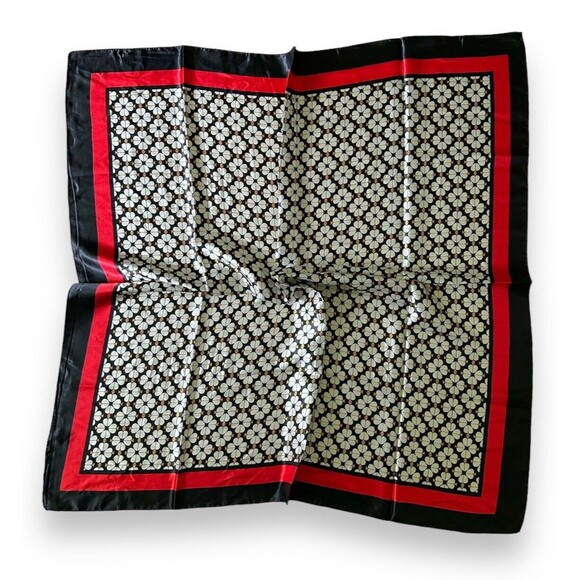 White Floral With Black Edges & Red Scarf 35” X 35” Women Scarve Boho Flowers - Picture 2 of 2